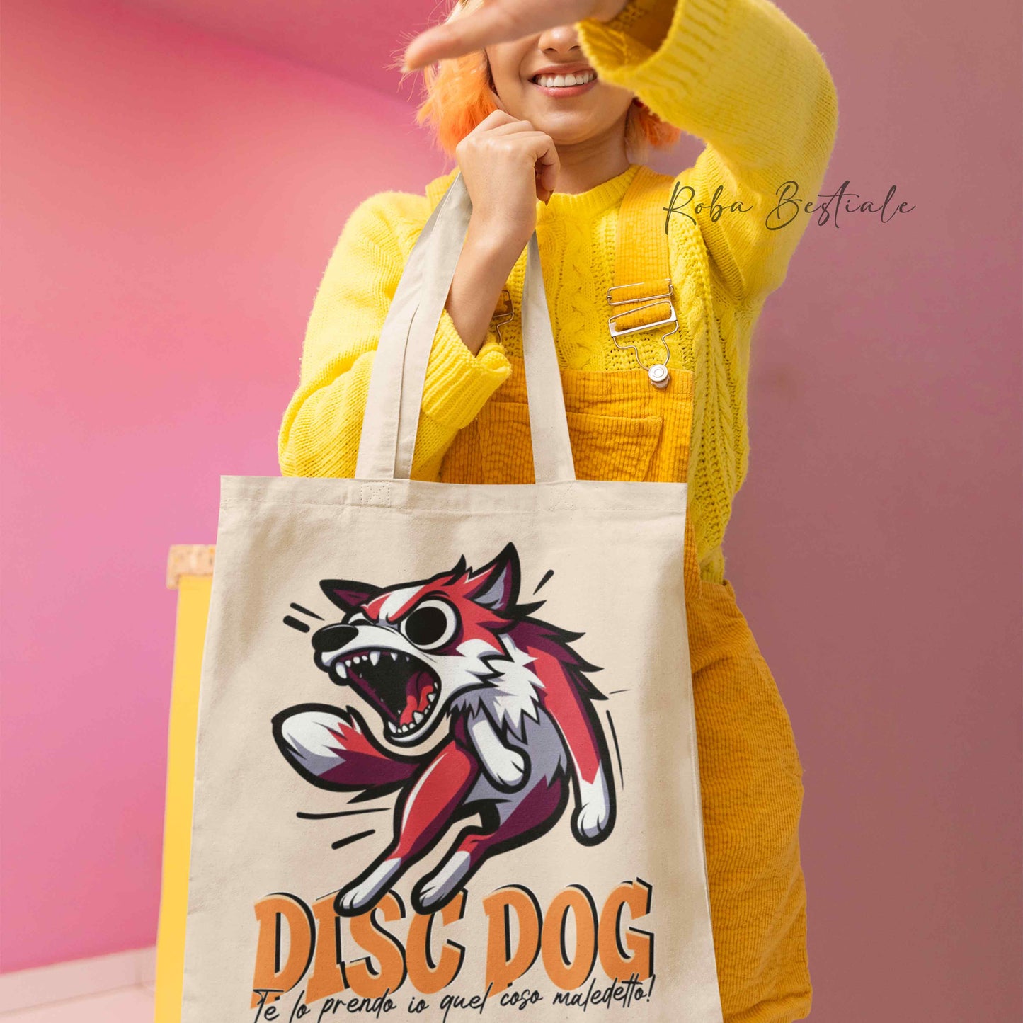 Shopper BONKERS - DISC DOG - BORDER COLLIE Bianco e Rosso - Diversi colori disponibili