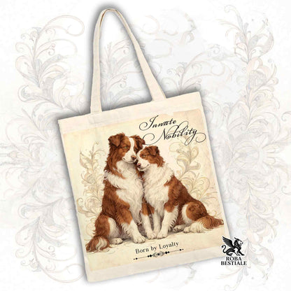 Tote Bag NOBILITY - BORDER COLLIE Bianco e Rosso - 100% Cotone - Bianca o Beige