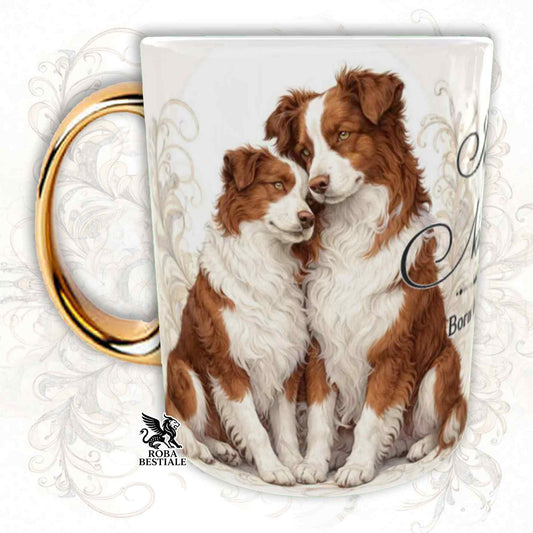 Tazza NOBILITY - BORDER COLLIE Bianco e Rosso - Manico ORO - 330 ml - in Ceramica