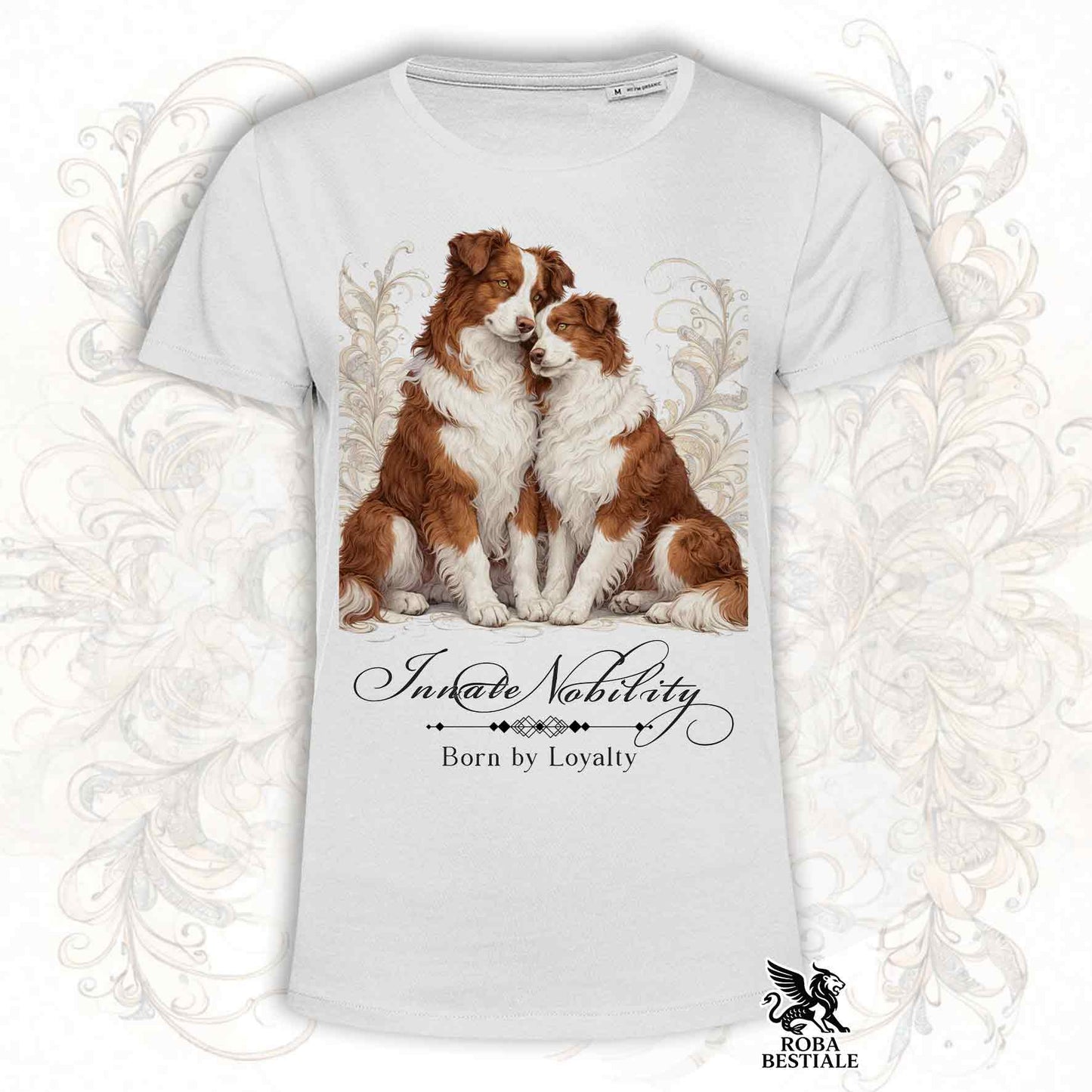T-Shirt NOBILITY - BORDER COLLIE Bianco e Rosso - Bianca o Beige, da Uomo o da Donna - dalla XS alla 5XL