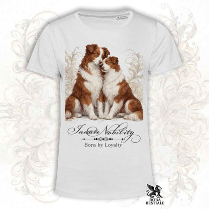T-Shirt NOBILITY - BORDER COLLIE Bianco e Rosso - Bianca o Beige, da Uomo o da Donna - dalla XS alla 5XL