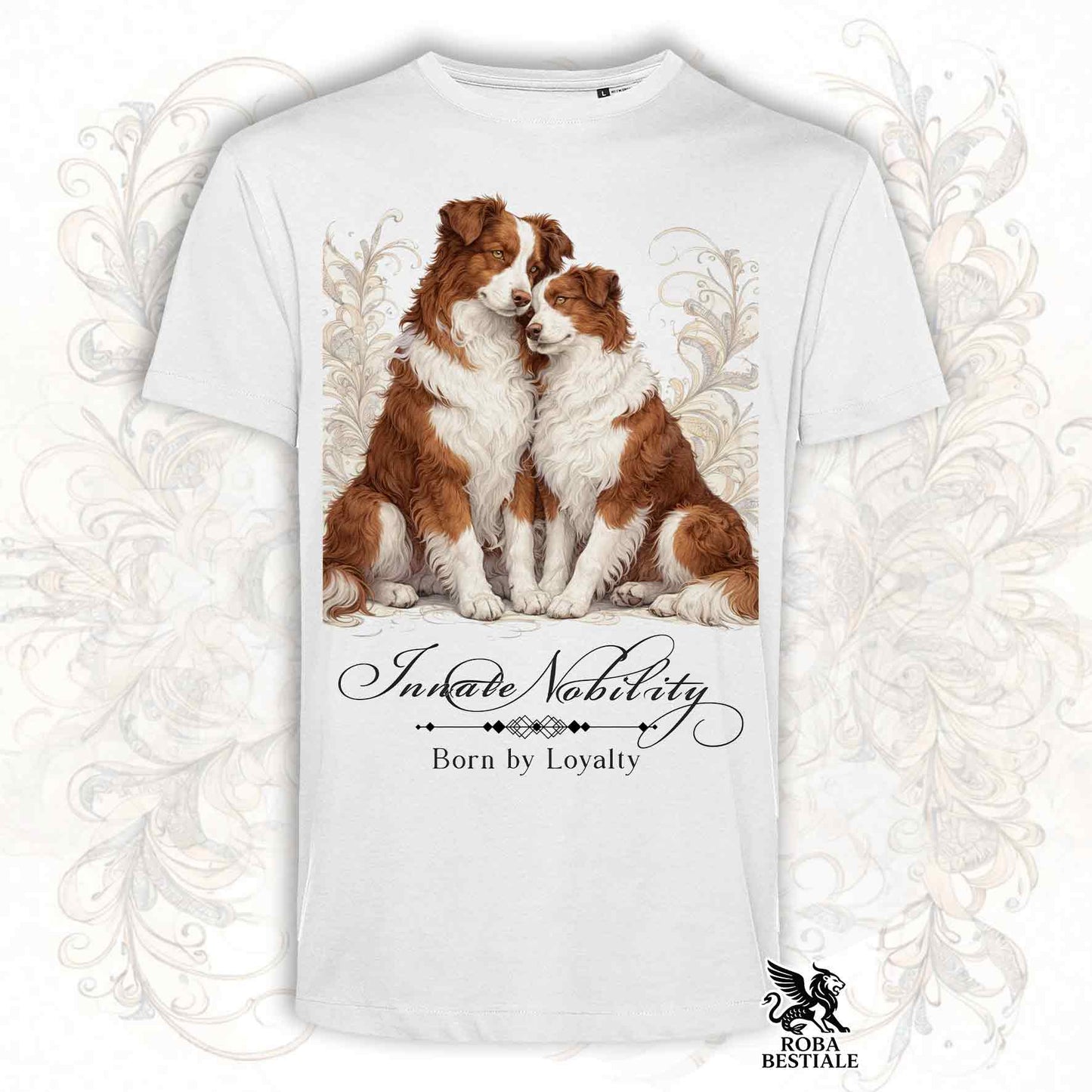 T-Shirt NOBILITY - BORDER COLLIE Bianco e Rosso - Bianca o Beige, da Uomo o da Donna - dalla XS alla 5XL