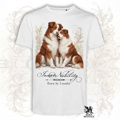 T-Shirt NOBILITY - BORDER COLLIE Bianco e Rosso - Bianca o Beige, da Uomo o da Donna - dalla XS alla 5XL