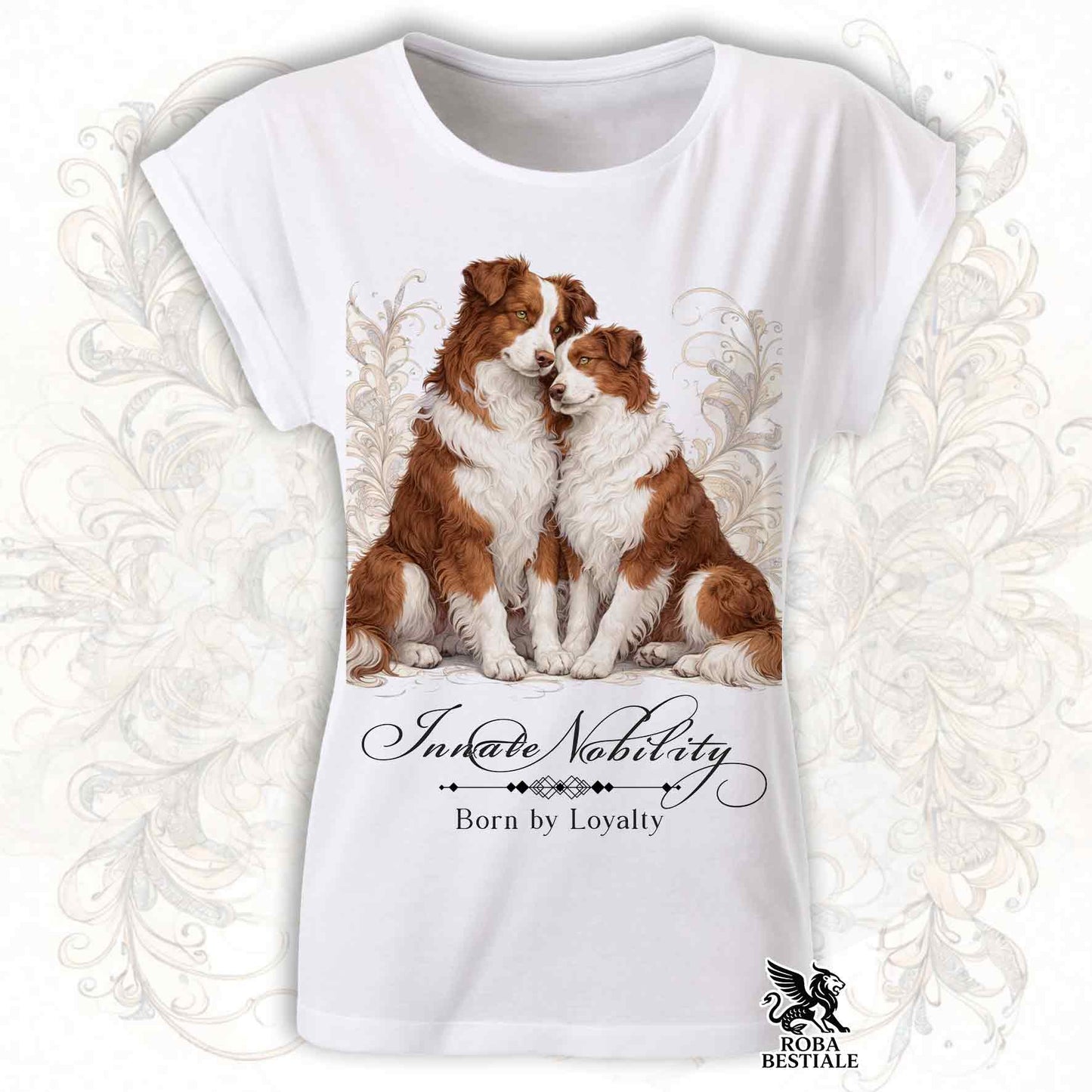 T-Shirt NOBILITY - BORDER COLLIE Bianco e Rosso - Fashion Cut - Bianca, da Donna - dalla XS alla 5XL