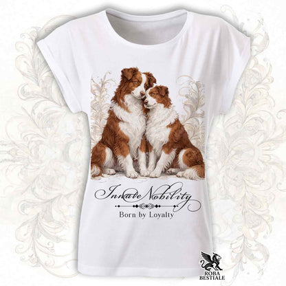 T-Shirt NOBILITY - BORDER COLLIE Bianco e Rosso - Fashion Cut - Bianca, da Donna - dalla XS alla 5XL