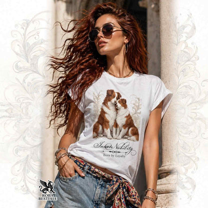 T-Shirt NOBILITY - BORDER COLLIE Bianco e Rosso - Fashion Cut - Bianca, da Donna - dalla XS alla 5XL