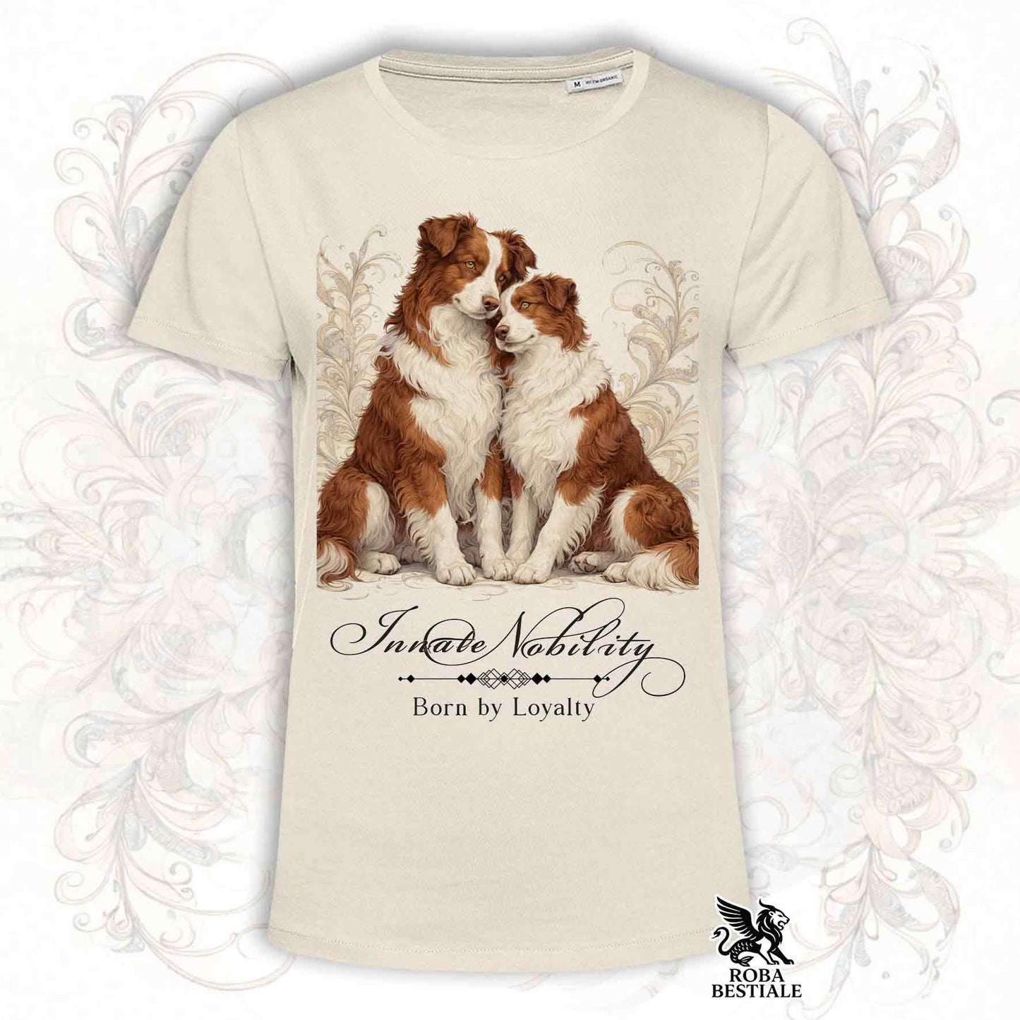 T-Shirt NOBILITY - BORDER COLLIE Bianco e Rosso - Bianca o Beige, da Uomo o da Donna - dalla XS alla 5XL