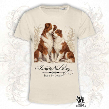 T-Shirt NOBILITY - BORDER COLLIE Bianco e Rosso - Bianca o Beige, da Uomo o da Donna - dalla XS alla 5XL