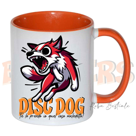Tazza BONKERS - DISC DOG - BORDER COLLIE Bianco e Rosso - In Ceramica, con manico e interno colorato - 330 ml