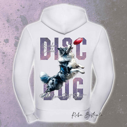 Felpa APTITUDE - DISC DOG - BORDER COLLIE Blue Merle - Con Cappuccio e Full Zip, Uomo o Donna, in tanti colori - dalla XS alla 5XL