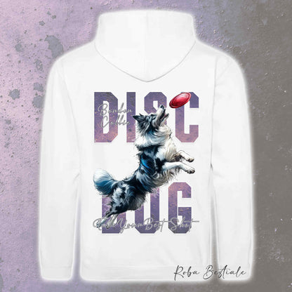 Felpa APTITUDE - DISC DOG - BORDER COLLIE Blue Merle - Con Cappuccio e Tasconi, Unisex, in tanti colori - dalla XS alla 5XL