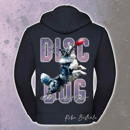 Felpa APTITUDE - DISC DOG - BORDER COLLIE Blue Merle - Con Cappuccio e Full Zip, Uomo o Donna, in tanti colori - dalla XS alla 5XL