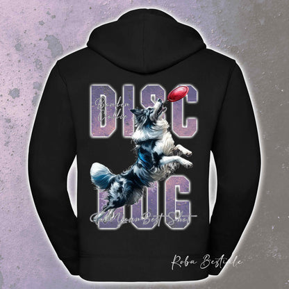 Felpa APTITUDE - DISC DOG - BORDER COLLIE Blue Merle - Con Cappuccio e Full Zip, Uomo o Donna, in tanti colori - dalla XS alla 5XL