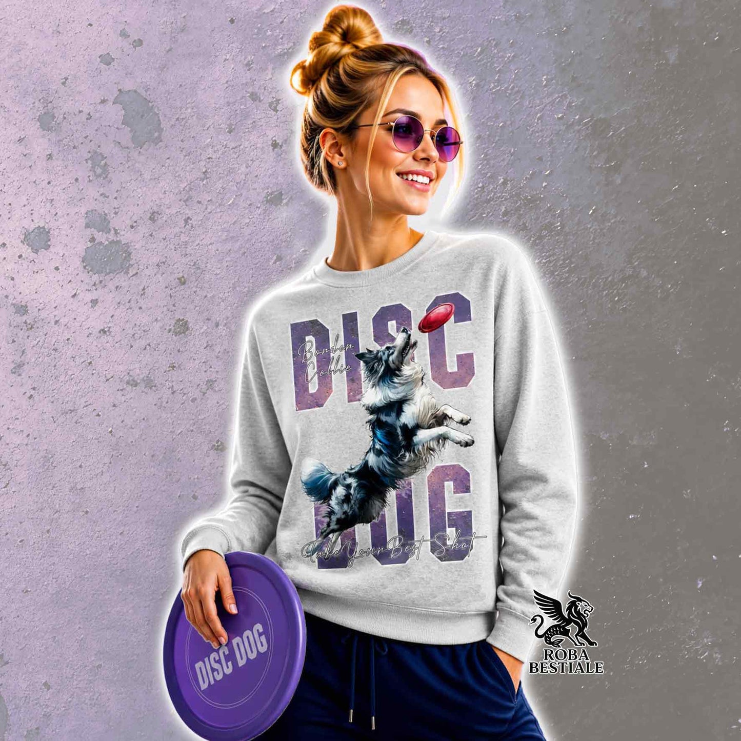 APTITUDE Winter Sweatshirt - DISC DOG - BORDER COLLIE Blue Merle - Crew neck, Unisex, color of your choice - from XS to 3XL