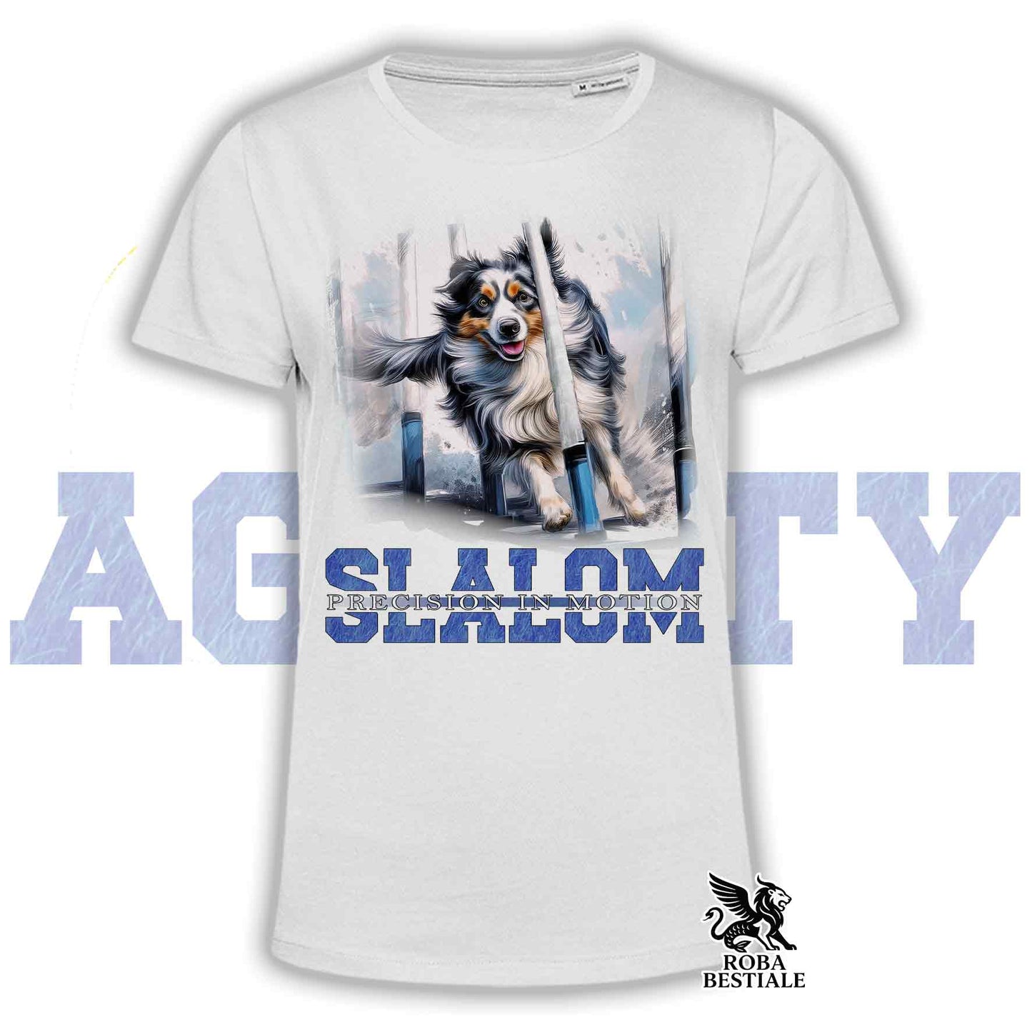 T-Shirt AGILITY SLALOM - BORDER COLLIE Blue Merle - Bianca, colore dettagli a scelta - dalla XS alla 5XL