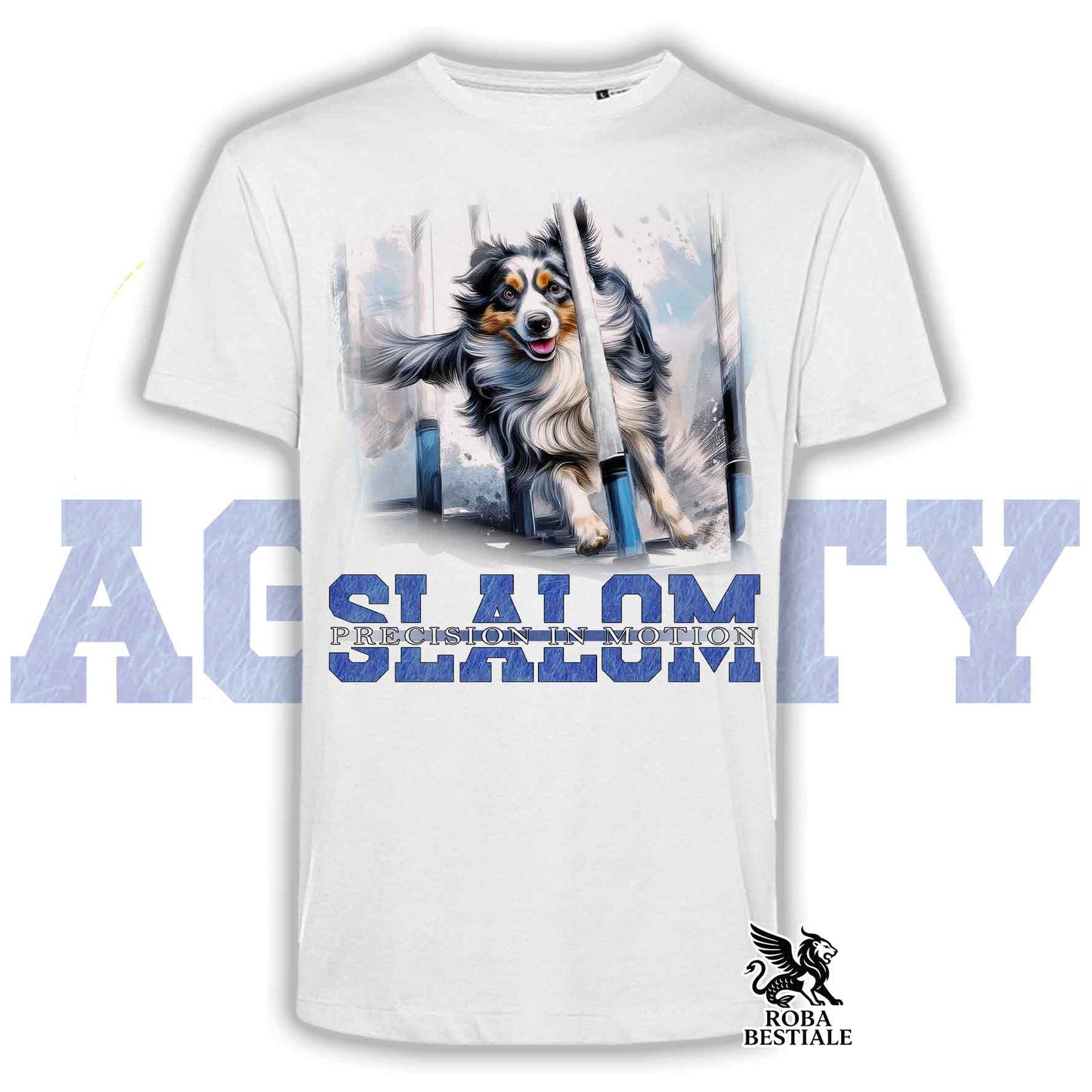 T-Shirt AGILITY SLALOM - BORDER COLLIE Blue Merle - Bianca, colore dettagli a scelta - dalla XS alla 5XL