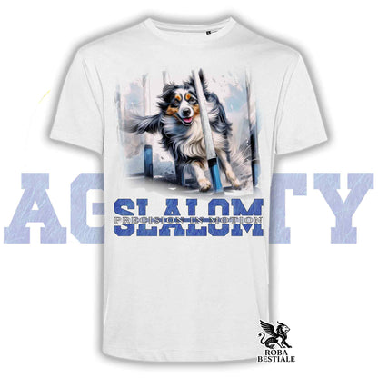 T-Shirt AGILITY SLALOM - BORDER COLLIE Blue Merle - Bianca, colore dettagli a scelta - dalla XS alla 5XL