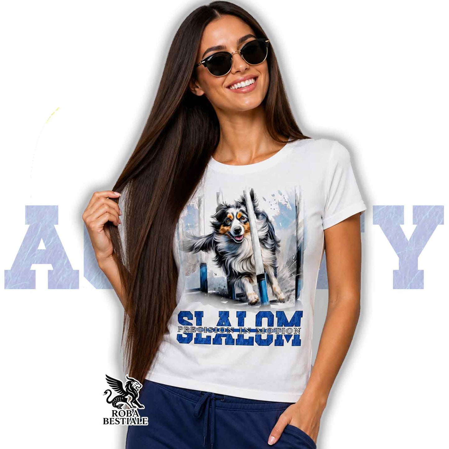 T-Shirt AGILITY SLALOM - BORDER COLLIE Blue Merle - Bianca, colore dettagli a scelta - dalla XS alla 5XL