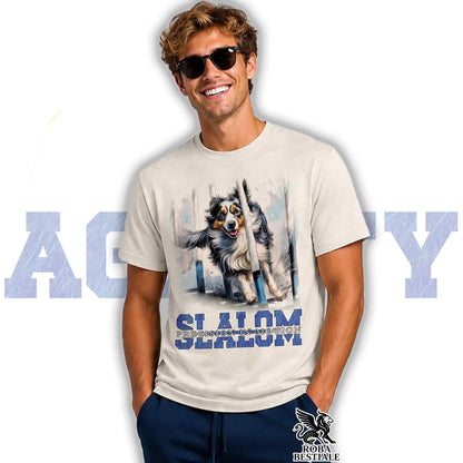 T-Shirt AGILITY SLALOM - BORDER COLLIE Blue Merle - Off White, colore dettagli a scelta - dalla XS alla 2XL