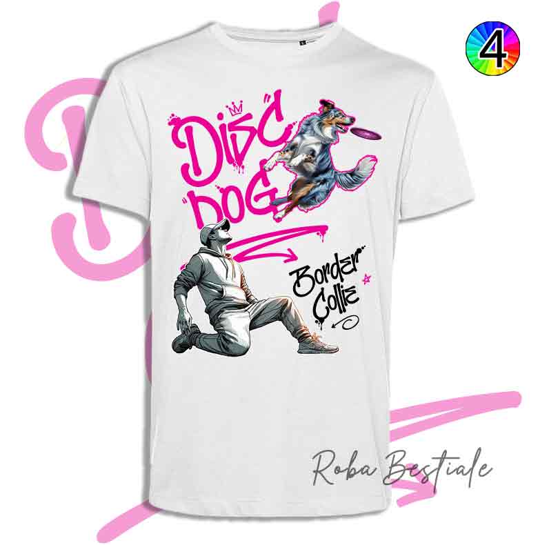 T-Shirt Disc Dog GRAFFITI - BORDER COLLIE Blue Merle - Design "BOY" - Dettagli in 4 colori!