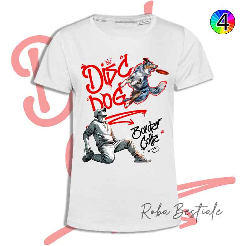 T-Shirt Disc Dog GRAFFITI - BORDER COLLIE Blue Merle - Design "BOY" - Dettagli in 4 colori!