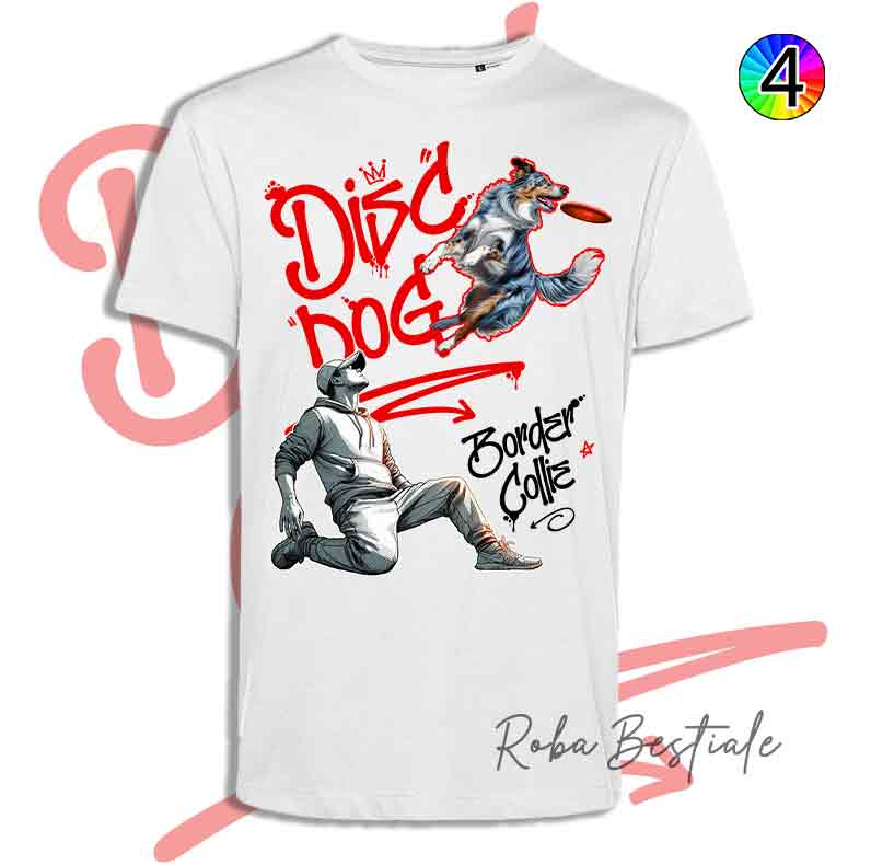 T-Shirt Disc Dog GRAFFITI - BORDER COLLIE Blue Merle - Design "BOY" - Dettagli in 4 colori!