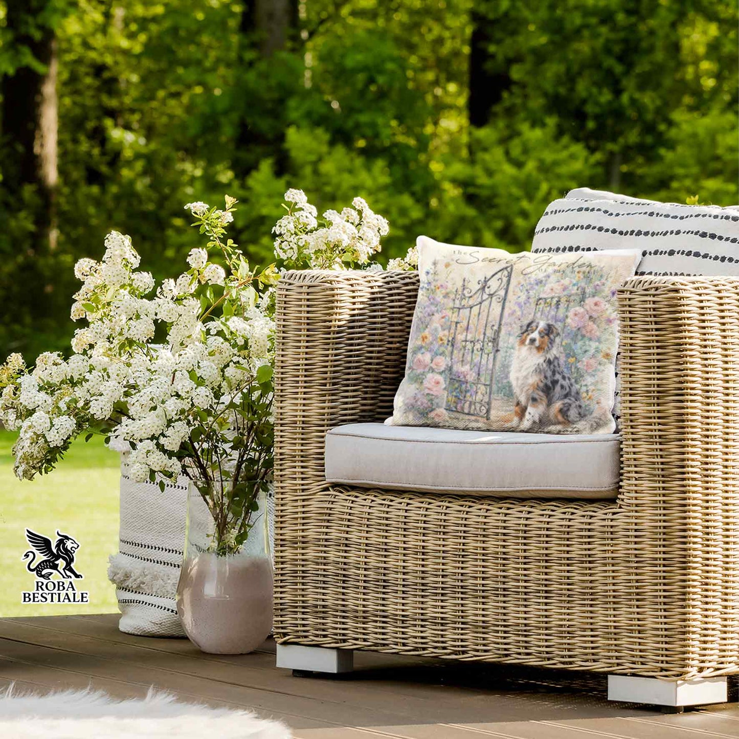 Cuscino SECRET GARDEN - BORDER COLLIE Blue Merle - 100% Tela di Cotone - 40x40 cm