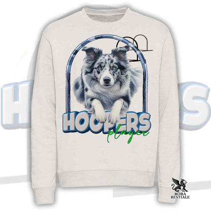 Felpa girocollo unisex off-white con grafica cane Border Collie e logo HOOPERS