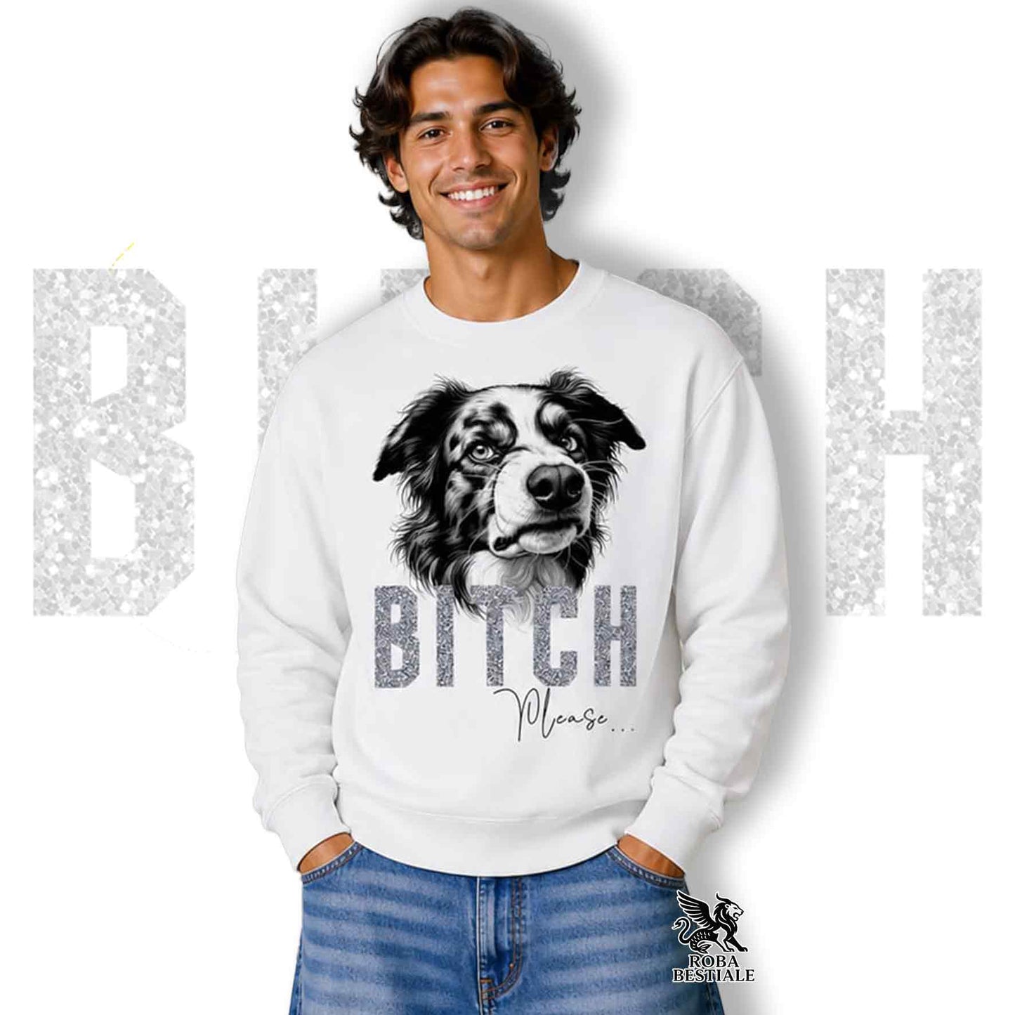 Felpa BI**H, PLEASE - BORDER COLLIE Blue Merle - Girocollo, Unisex, in tanti colori! - dalla XS alla 3XL