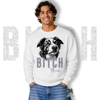 Felpa BI**H, PLEASE - BORDER COLLIE Blue Merle - Girocollo, Unisex, in tanti colori! - dalla XS alla 3XL