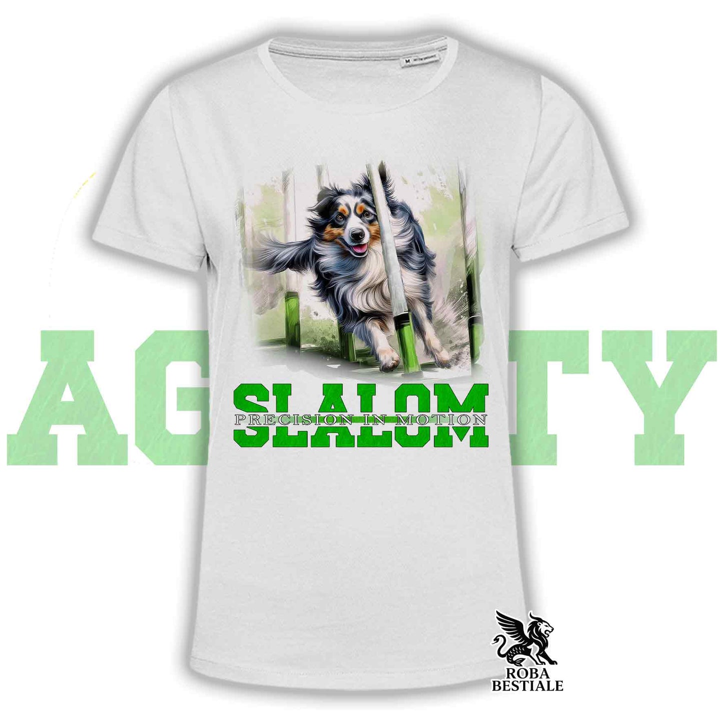 T-Shirt AGILITY SLALOM - BORDER COLLIE Blue Merle - Bianca, colore dettagli a scelta - dalla XS alla 5XL