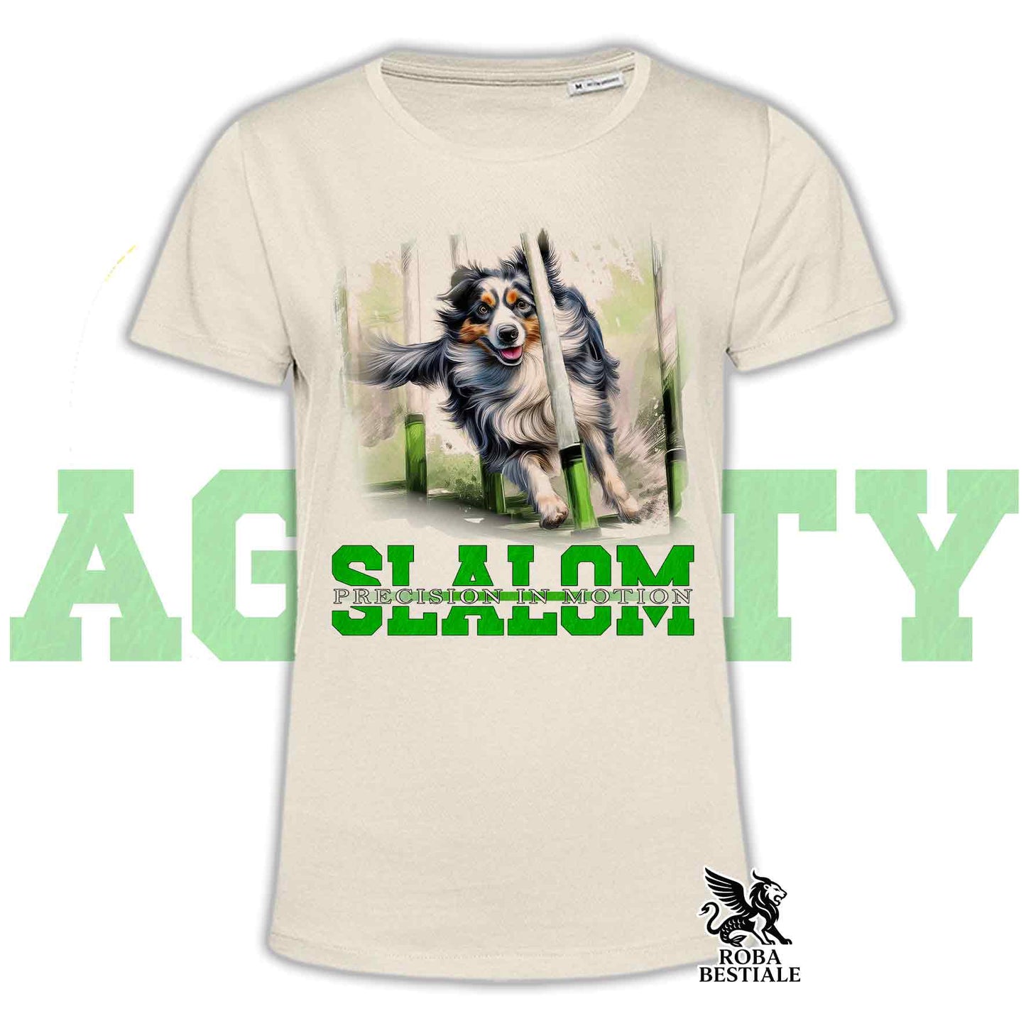 T-Shirt AGILITY SLALOM - BORDER COLLIE Blue Merle - Off White, colore dettagli a scelta - dalla XS alla 2XL