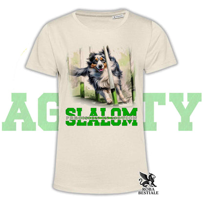 T-Shirt AGILITY SLALOM - BORDER COLLIE Blue Merle - Off White, colore dettagli a scelta - dalla XS alla 2XL