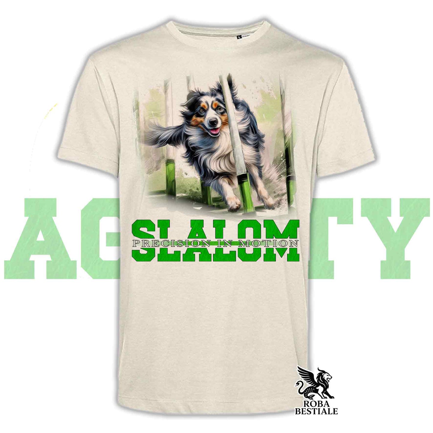 T-Shirt AGILITY SLALOM - BORDER COLLIE Blue Merle - Off White, colore dettagli a scelta - dalla XS alla 2XL