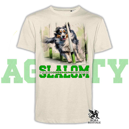 T-Shirt AGILITY SLALOM - BORDER COLLIE Blue Merle - Off White, colore dettagli a scelta - dalla XS alla 2XL