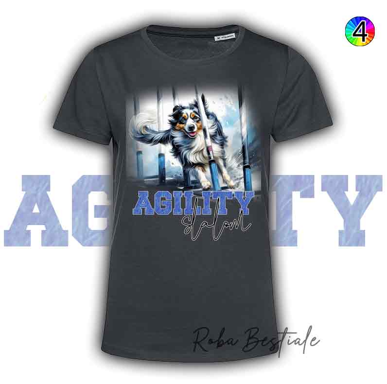 T-Shirt Nera AGILITY SLALOM - BORDER COLLIE Blue Merle - Scritta in 4 colori a scelta - dalla XS alla 5XL