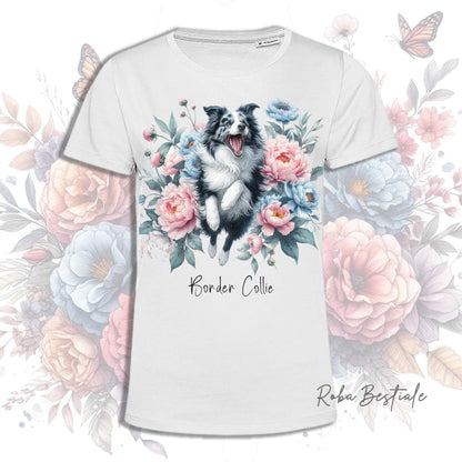 T-Shirt PEONY - BORDER COLLIE Blue Merle - Bianca, Uomo o Donna - dalla XS alla 5XL