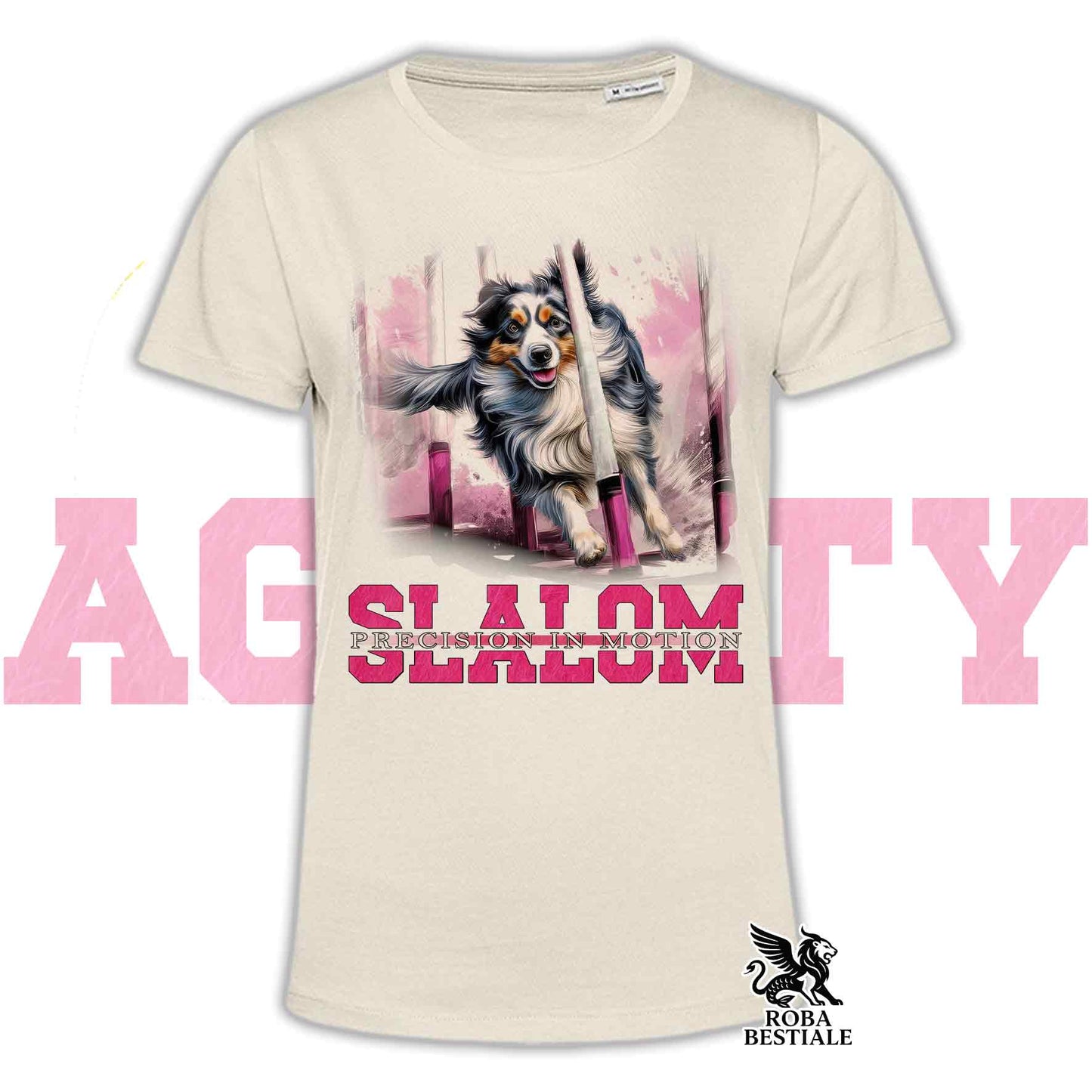 T-Shirt AGILITY SLALOM - BORDER COLLIE Blue Merle - Off White, colore dettagli a scelta - dalla XS alla 2XL