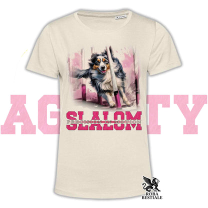 T-Shirt AGILITY SLALOM - BORDER COLLIE Blue Merle - Off White, colore dettagli a scelta - dalla XS alla 2XL
