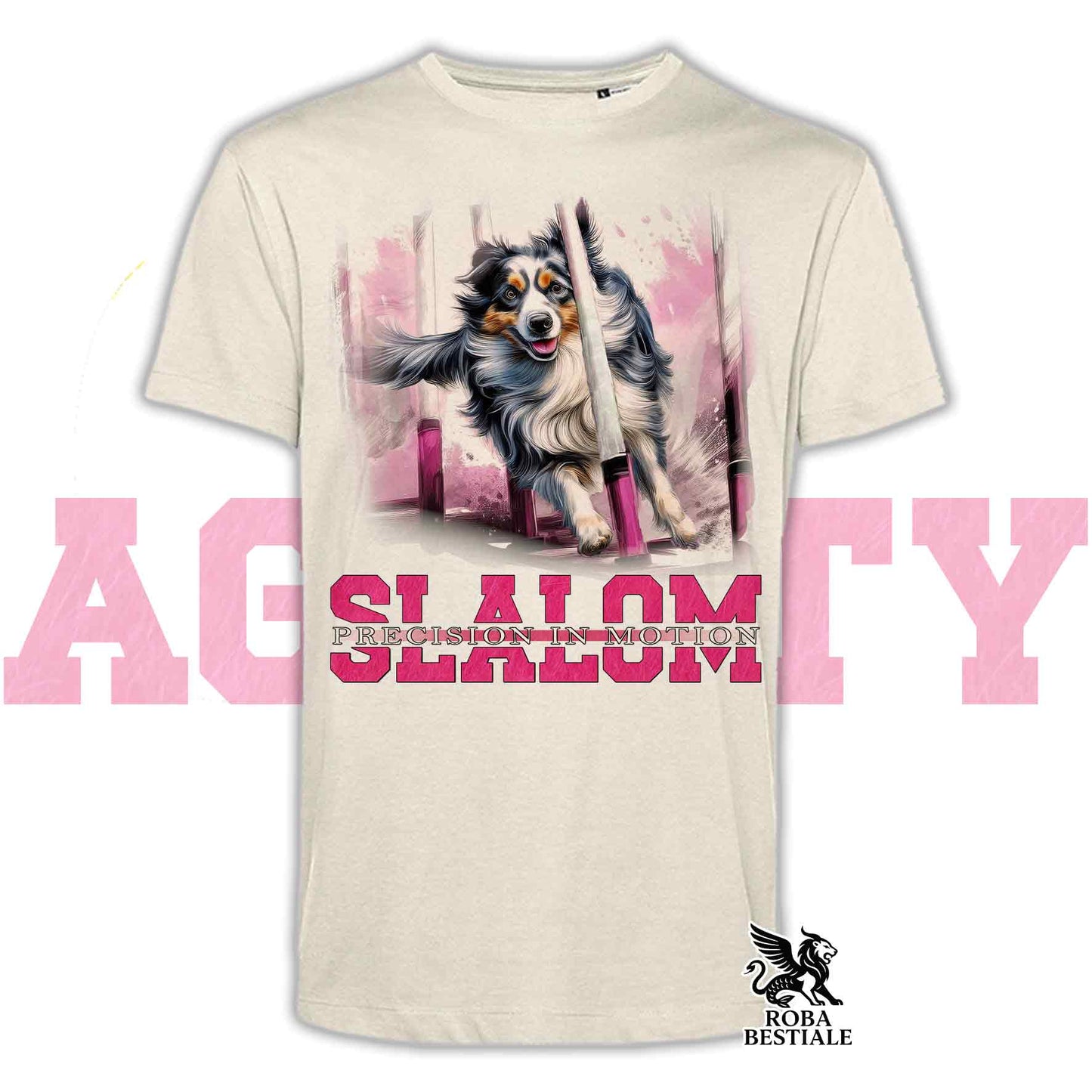 T-Shirt AGILITY SLALOM - BORDER COLLIE Blue Merle - Off White, colore dettagli a scelta - dalla XS alla 2XL