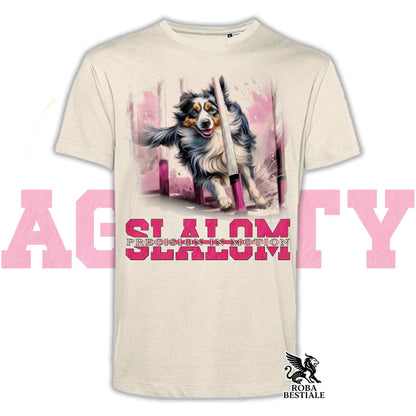 T-Shirt AGILITY SLALOM - BORDER COLLIE Blue Merle - Off White, colore dettagli a scelta - dalla XS alla 2XL