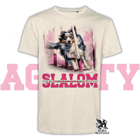 T-Shirt AGILITY SLALOM - BORDER COLLIE Blue Merle - Off White, colore dettagli a scelta - dalla XS alla 2XL