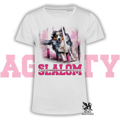 T-Shirt AGILITY SLALOM - BORDER COLLIE Blue Merle - Bianca, colore dettagli a scelta - dalla XS alla 5XL