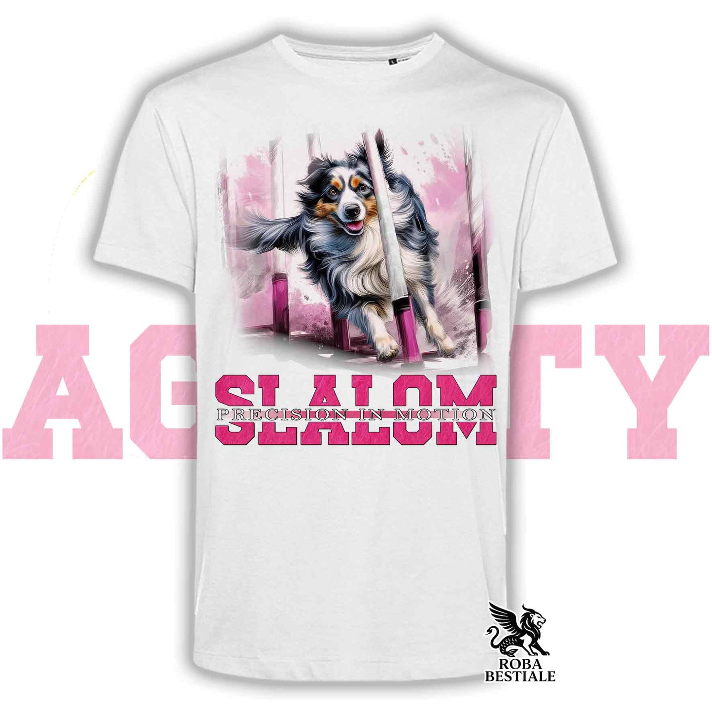 T-Shirt AGILITY SLALOM - BORDER COLLIE Blue Merle - Bianca, colore dettagli a scelta - dalla XS alla 5XL