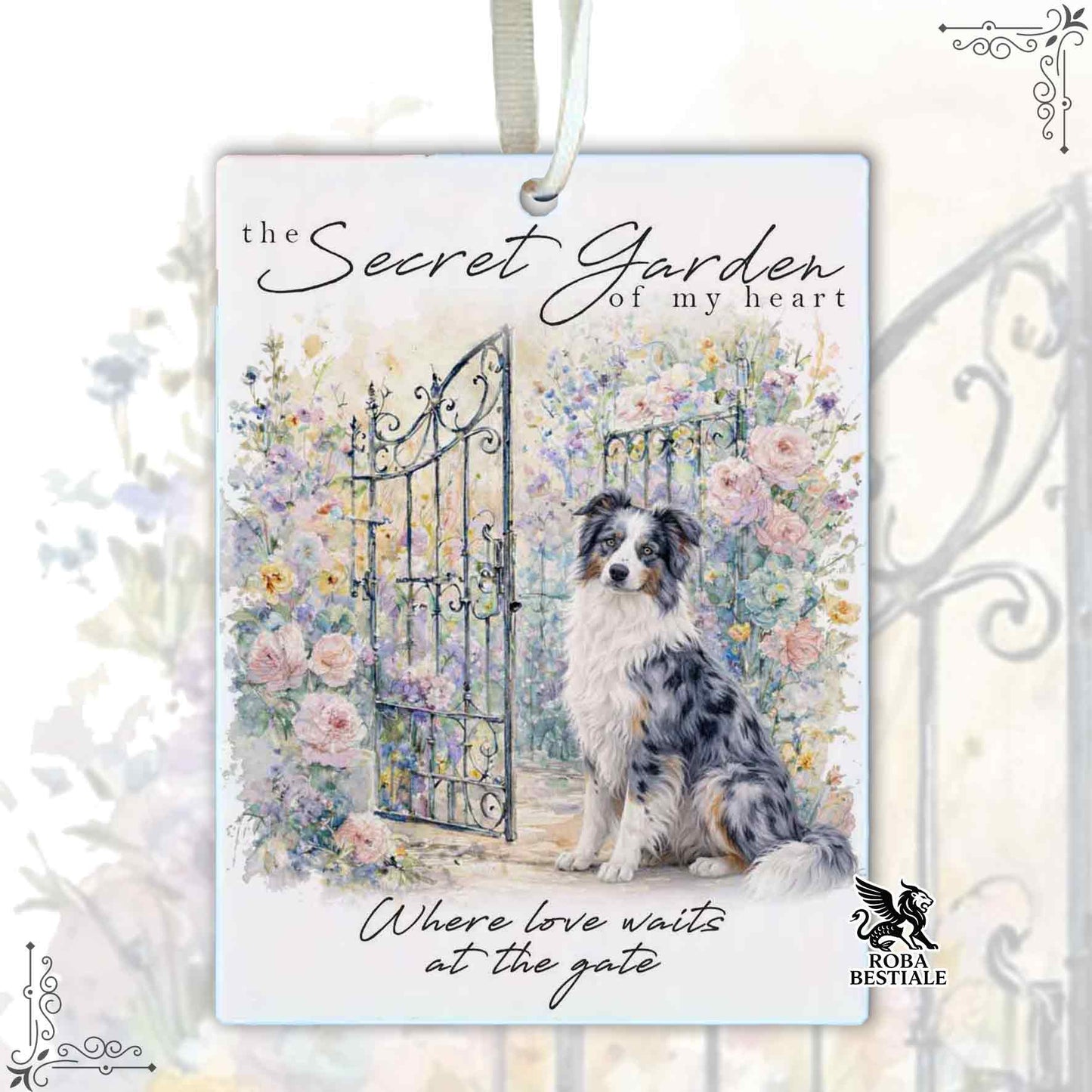 Profumatore SECRET GARDEN - BORDER COLLIE Blue Merle - In Feltro, con cordino - 7,5 x 10 cm
