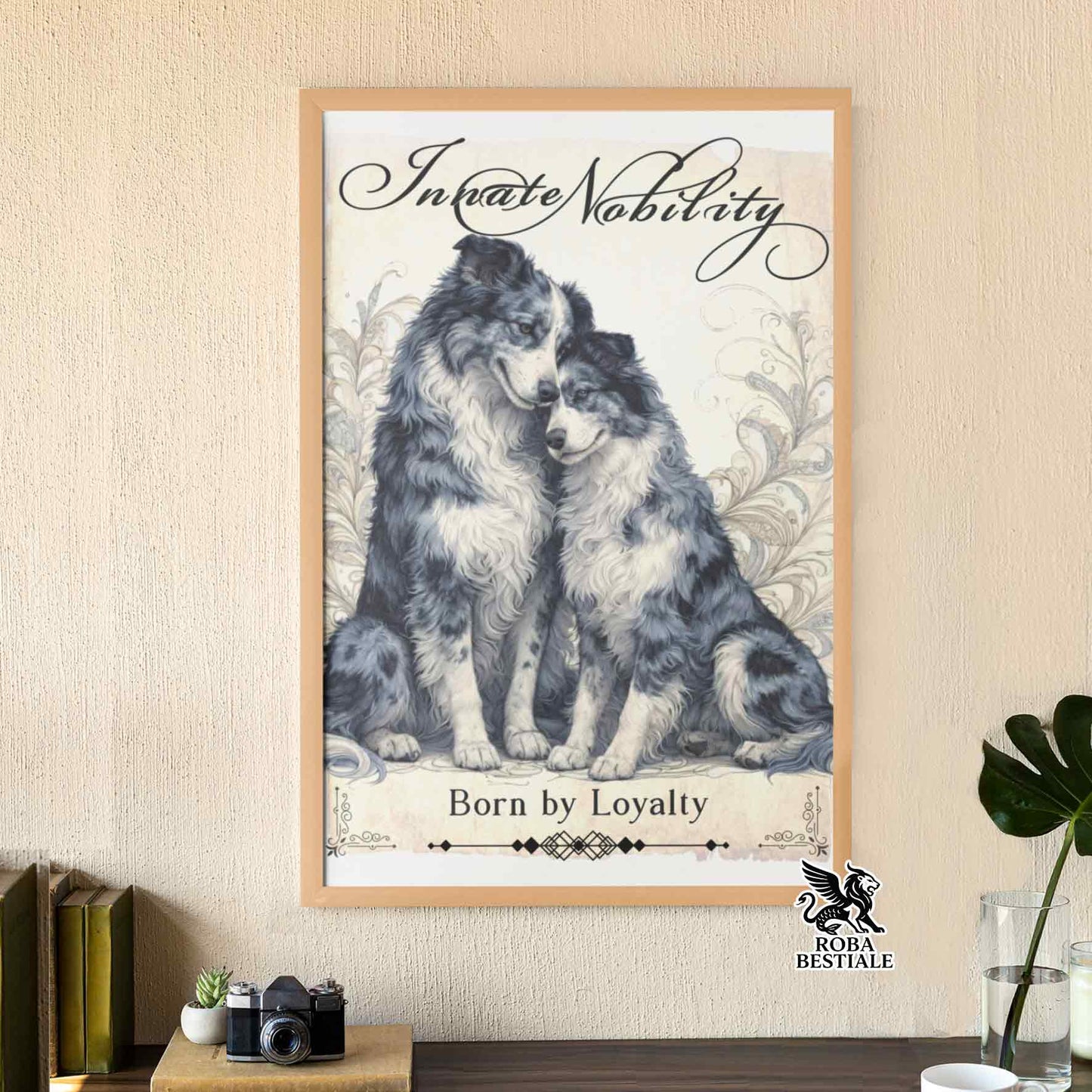Quadretto NOBILITY - BORDER COLLIE Blue Merle - Con cornice in legno, formato A4
