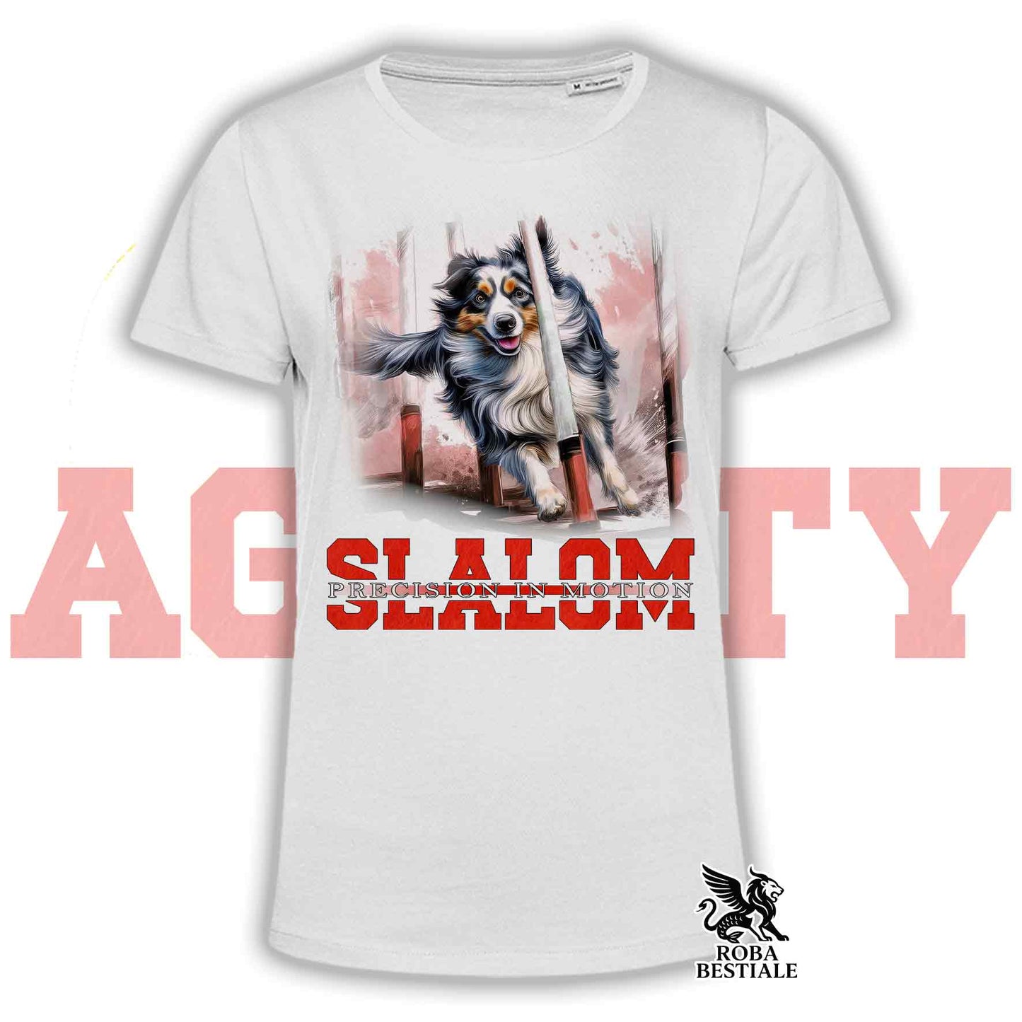 T-Shirt AGILITY SLALOM - BORDER COLLIE Blue Merle - Bianca, colore dettagli a scelta - dalla XS alla 5XL