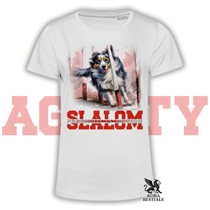 T-Shirt AGILITY SLALOM - BORDER COLLIE Blue Merle - Bianca, colore dettagli a scelta - dalla XS alla 5XL