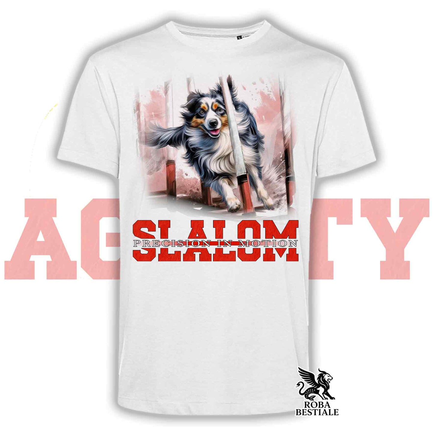 T-Shirt AGILITY SLALOM - BORDER COLLIE Blue Merle - Bianca, colore dettagli a scelta - dalla XS alla 5XL