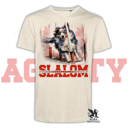 T-Shirt AGILITY SLALOM - BORDER COLLIE Blue Merle - Off White, colore dettagli a scelta - dalla XS alla 2XL
